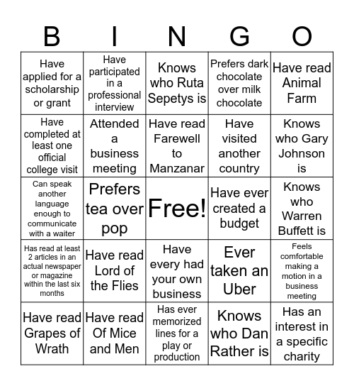 English III Bingo Card