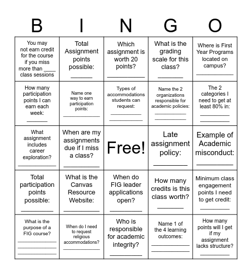 CHUZE BINGO Card