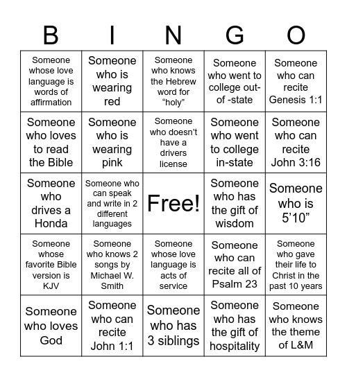 L&M Ice Breaker Bingo Card