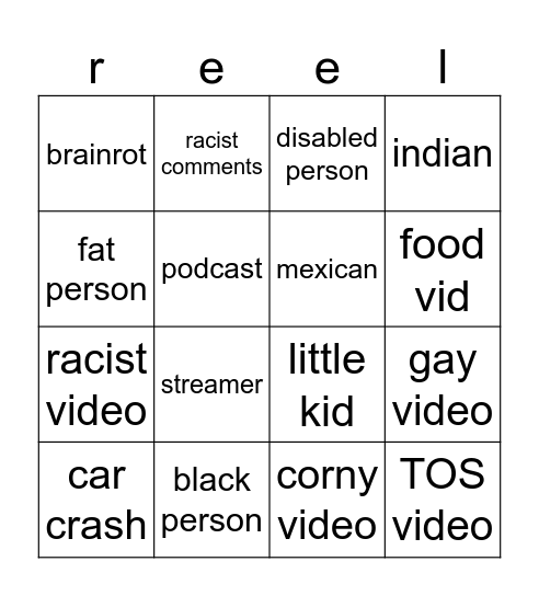 IG REELS/TIKTOK Bingo Card