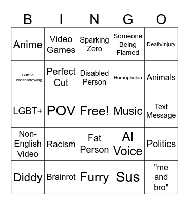 Instagram Bingo Card