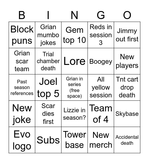 Life series Bingo Card