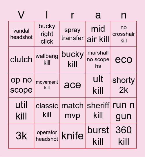 val bingo Card