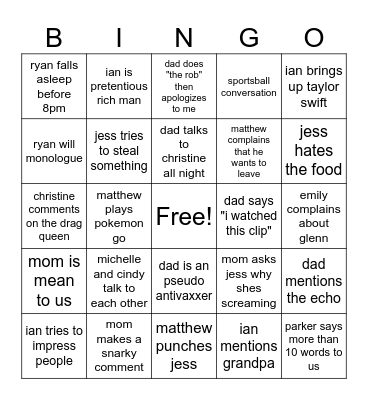 Marie & Parker's Wedding Bingo Card