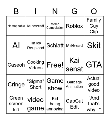 YT Shorts Bingo Card