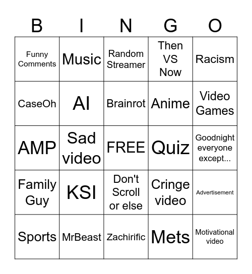 Instagram Reels bingo Card