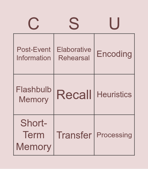 Cognitive Psychology Bingo Card