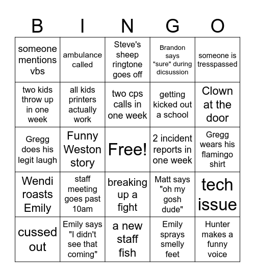 Fam Min bingo card Bingo Card