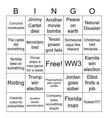 Stuff That Will Happen Bingo Card