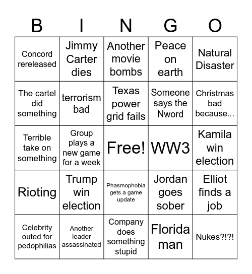 Stuff That Will Happen Bingo Card