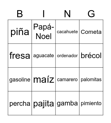 Spanish-Languge Bingo Card