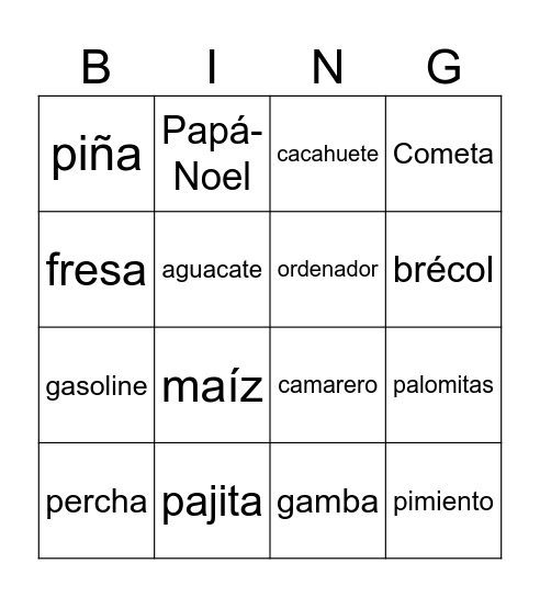 Spanish-Languge Bingo Card