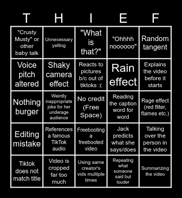 Sssniperwolf Bbbingo! Bingo Card