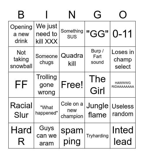 Fun Time Bingo Card