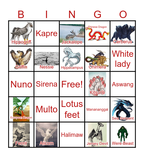 Mythical Creatures Bingo Card