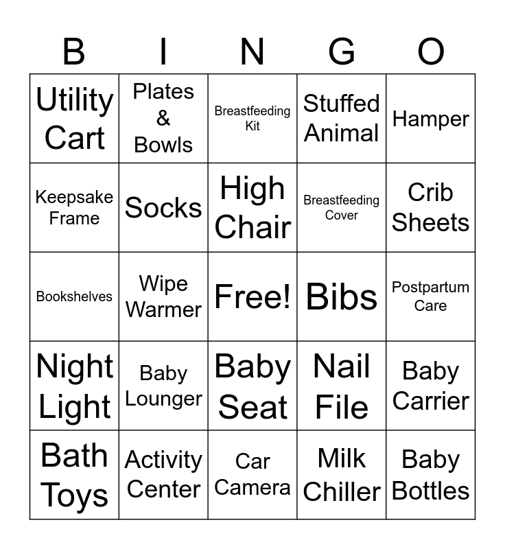 Amanda's Baby Shower Bingo Card