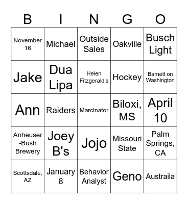 Marcy & Jordon Bingo Card