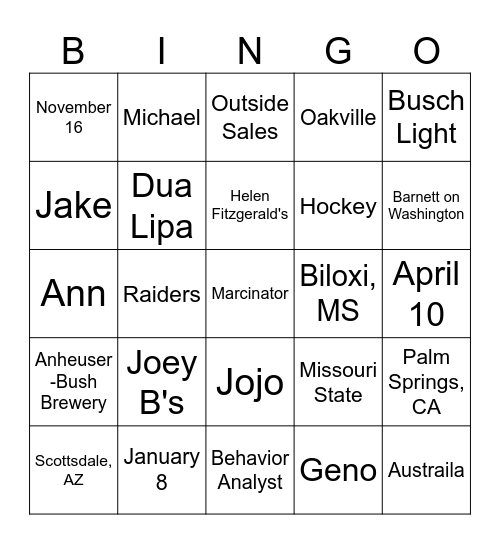 Marcy & Jordon Bingo Card