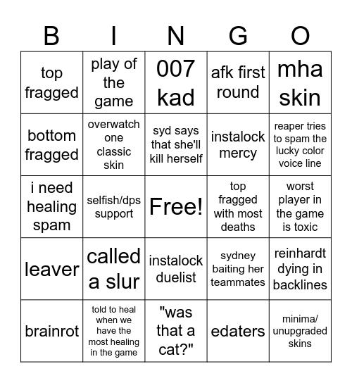 overwatch/valorant Bingo Card