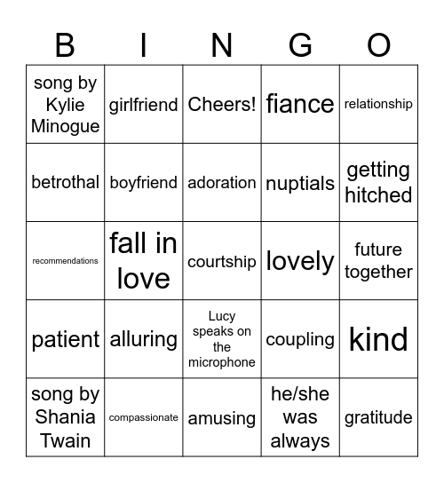 Wedding Speech Bingo Card