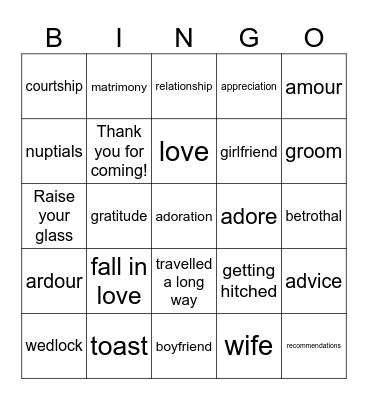 Wedding Speech Bingo Card