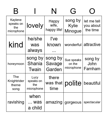 Wedding Speech Bingo Card