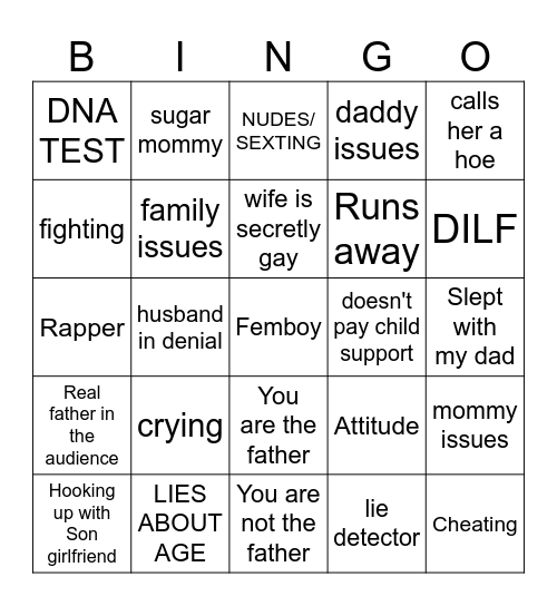 Maury Show Bingo Card