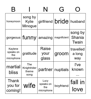 Wedding Speech Bingo 3 Bingo Card