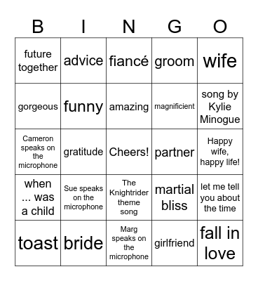 Wedding Speech Bingo 3 Bingo Card