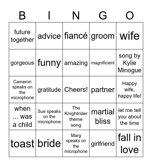 Wedding Speech Bingo 3 Bingo Card
