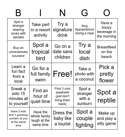 Family Fun in the Dominican Bingo Card