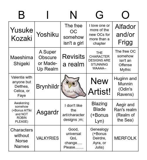 FEH Book IX FEH Channel Bingo Card