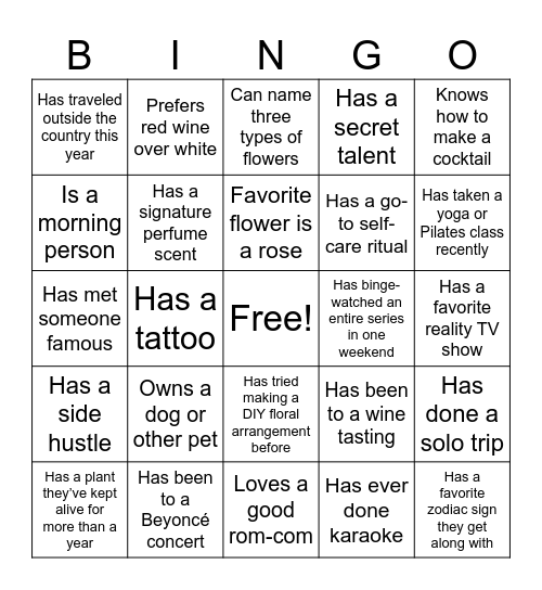 Blooms & Booze Icebreaker Bingo Card