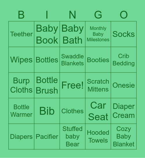 Baby Shower BINGO Card