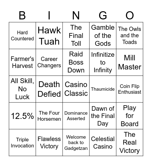 Casino Mage Bingo 1.0 Bingo Card