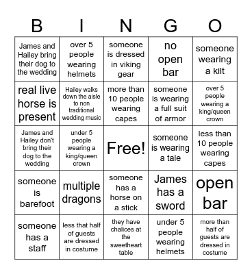 Jame and Hailey Wedding Bingo Card