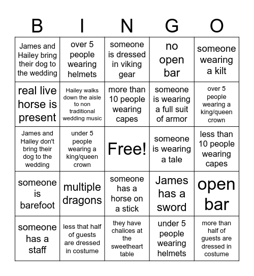 Jame and Hailey Wedding Bingo Card