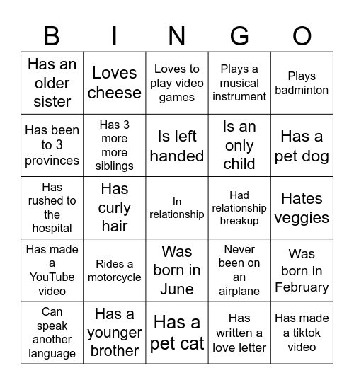 Human Bingo Card