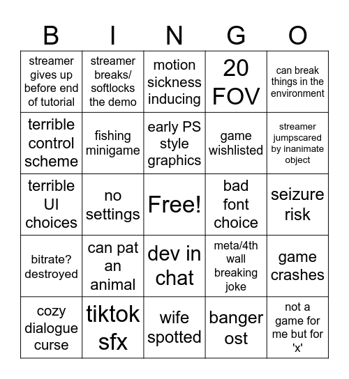nextfest bingo 2! Bingo Card