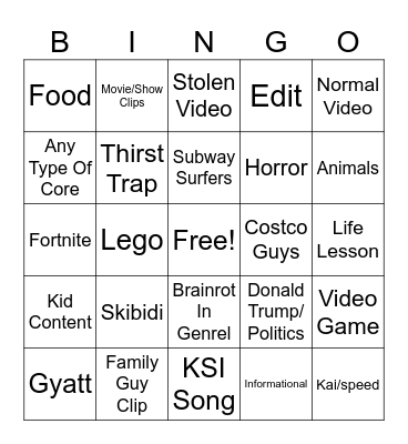 TIKTOK BINGO Card