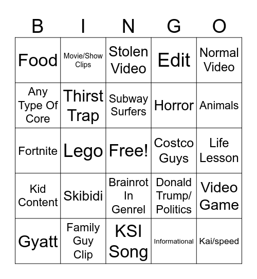 TIKTOK BINGO Card