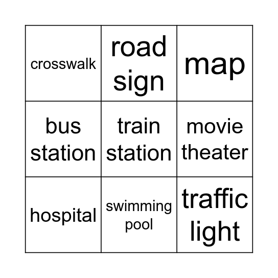 Downtown Vocabulary Bingo Card