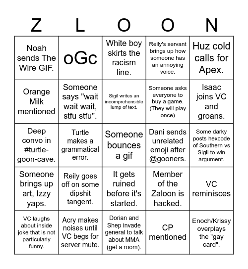 Zaloon Bingo Card