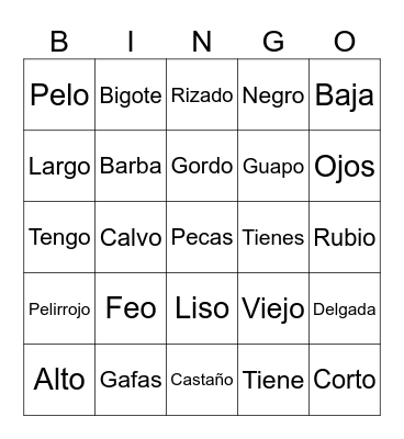 Spanish Physical Description Bingo Card