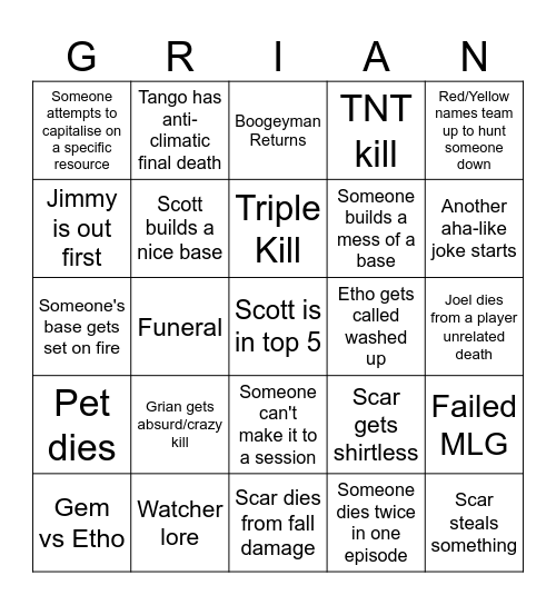 Life Series Bingo Card