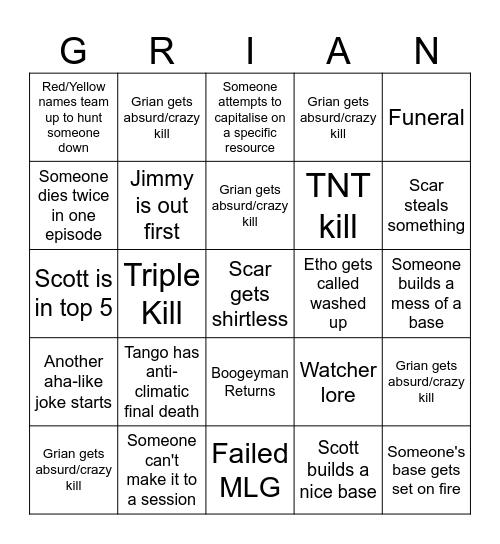 Life Series Bingo Card