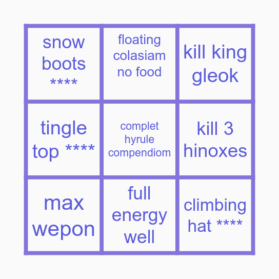totk lockout Bingo Card