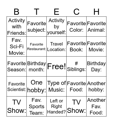 Getting to Know You Bingo Card