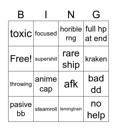 wows bingo Card