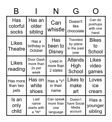 Get to know you BINGO: Find someone who... Bingo Card